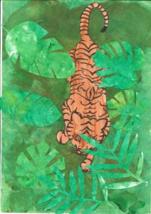 Rousseau inspired tiger in jungle artwork